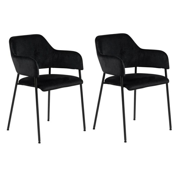 Zestaw 2 krzeseł Lima welurowych z podłokietnikami czarne - ACTONA